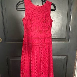 Vellsar red knee length lace dress, sz Small